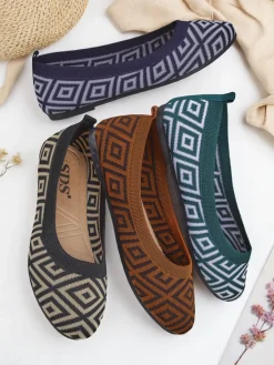 Royalfashion Materiałowe damskie baleriny z geometrycznym printem Metric