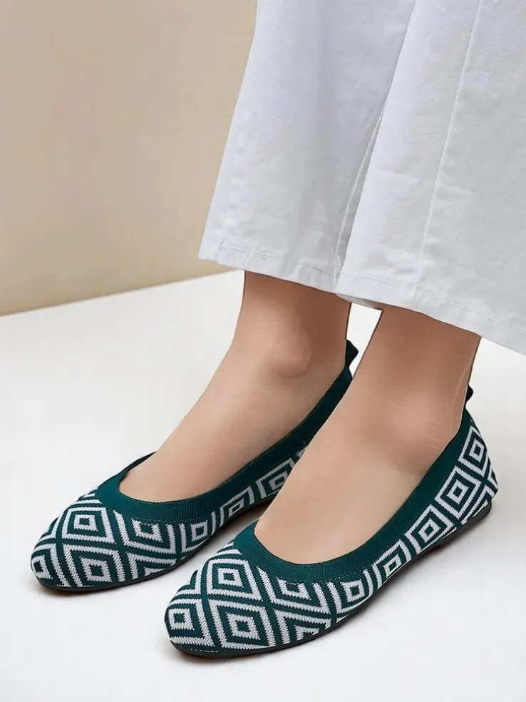 Royalfashion Materiałowe damskie baleriny z geometrycznym printem Metric