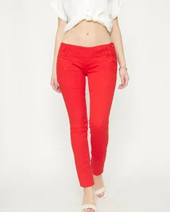 Royalfashion Materiałowe spodnie damskie z niskim stanem w kolorze czerwonym