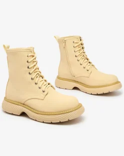 Royalfashion Matowe beżowe botki damskie Kucillo