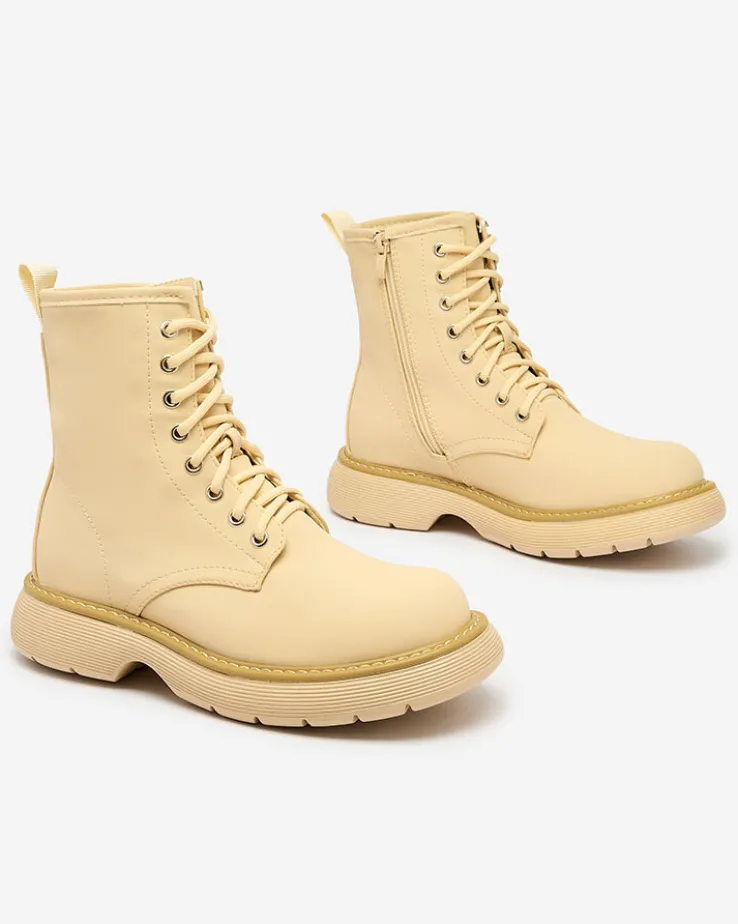 Royalfashion Matowe beżowe botki damskie Kucillo