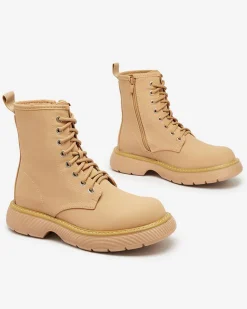 Royalfashion Matowe jasnobrązowe botki damskie Kucillo