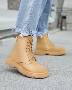 Royalfashion Matowe jasnobrązowe botki damskie Kucillo