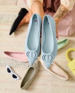 Royalfashion Niebieskie baleriny damskie w szpic z ozdobą na nosku Tidita