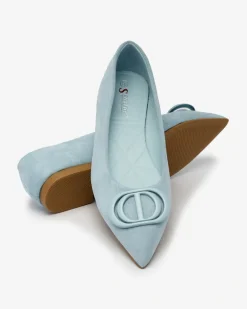 Royalfashion Niebieskie baleriny damskie w szpic z ozdobą na nosku Tidita