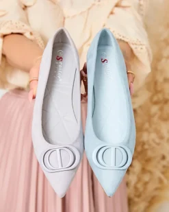 Royalfashion Niebieskie baleriny damskie w szpic z ozdobą na nosku Tidita