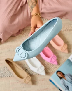 Royalfashion Niebieskie baleriny damskie w szpic z ozdobą na nosku Manixy