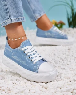 Royalfashion Niebieskie damskie jeansowe trampki z przetarciami Nerolera