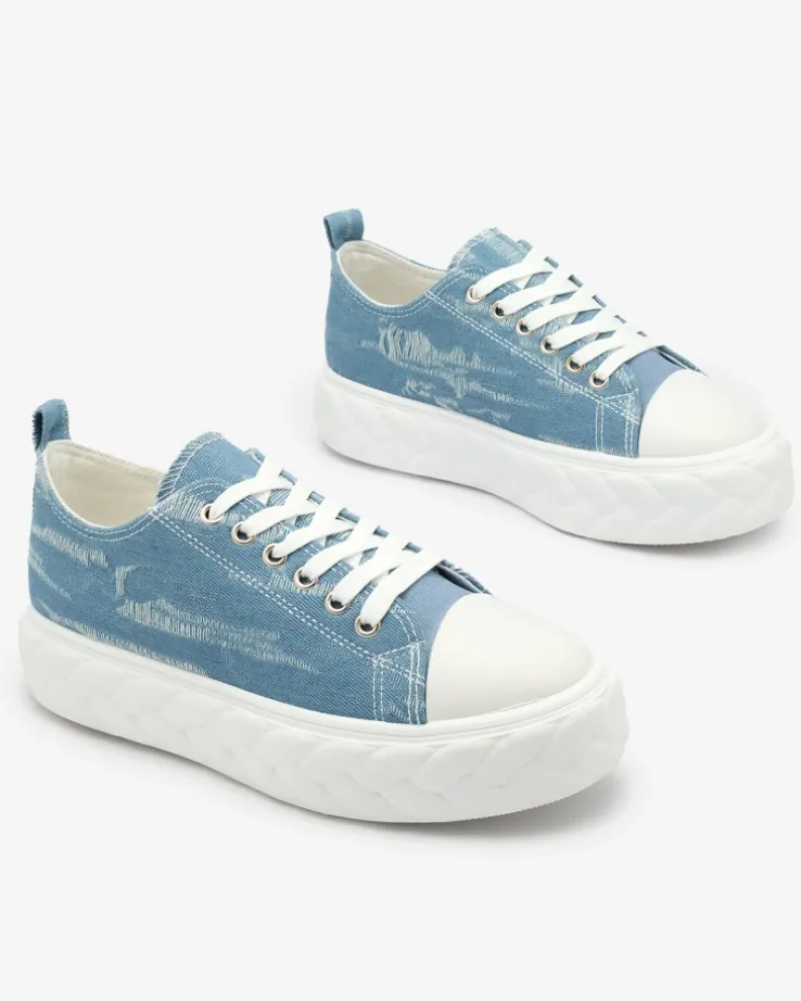 Royalfashion Niebieskie damskie jeansowe trampki z przetarciami Nerolera