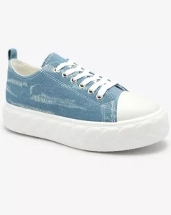 Royalfashion Niebieskie damskie jeansowe trampki z przetarciami Nerolera