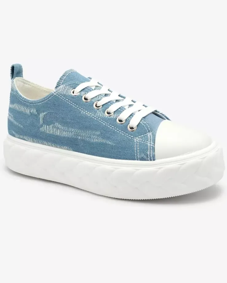 Royalfashion Niebieskie damskie jeansowe trampki z przetarciami Nerolera