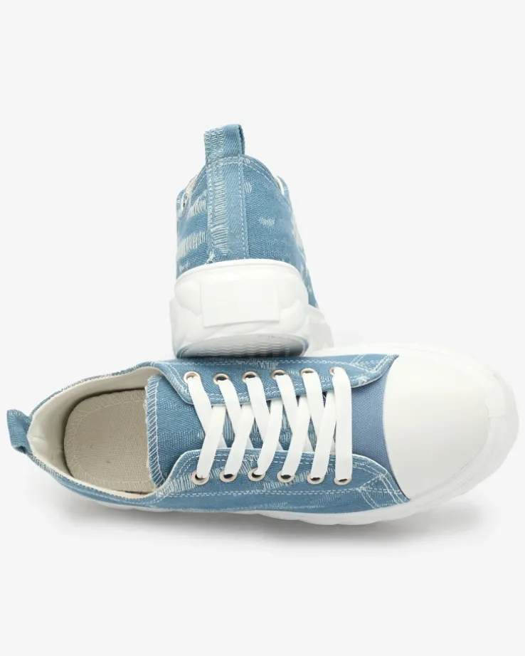 Royalfashion Niebieskie damskie jeansowe trampki z przetarciami Nerolera