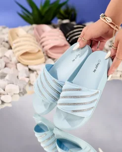 Royalfashion Niebieskie damskie klapki z cyrkoniami Mytaris