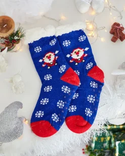 Royalfashion Niebieskie damskie skarpetki ze świątecznym wzorem