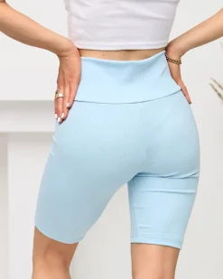 Royalfashion Niebieskie damskie prążkowane legginsy kolarki