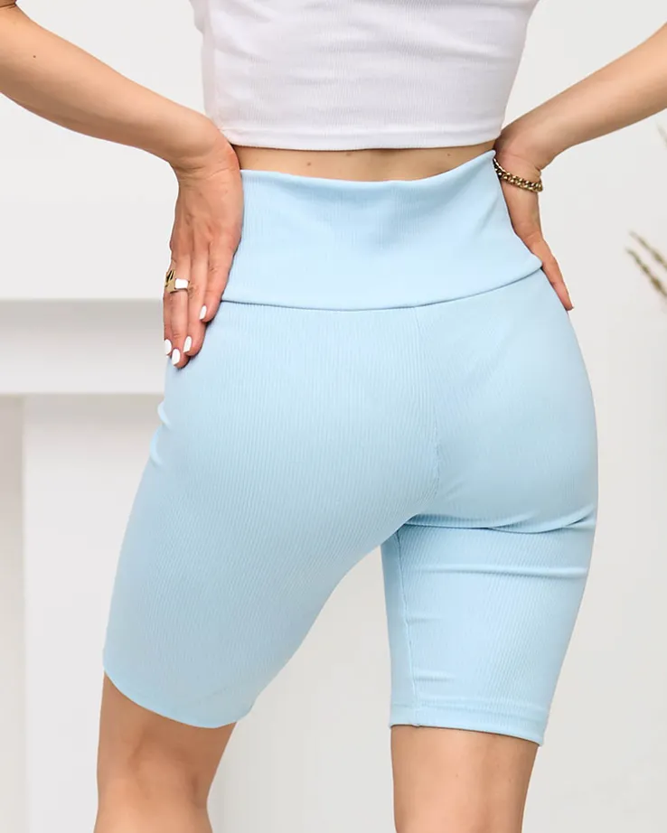 Royalfashion Niebieskie damskie prążkowane legginsy kolarki