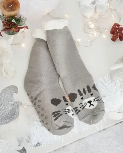 Royalfashion Ocieplane beżowe damskie skarpetki z myszką