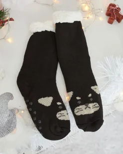 Royalfashion Ocieplane beżowe damskie skarpetki z pieskiem