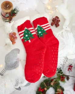 Royalfashion Ocieplane czerwone świąteczne damskie skarpetki