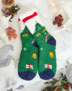 Royalfashion Ocieplane świąteczne zielone damskie skarpetki