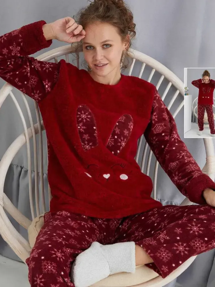 Royalfashion Piżama damska z króliczkiem a'la polarowa