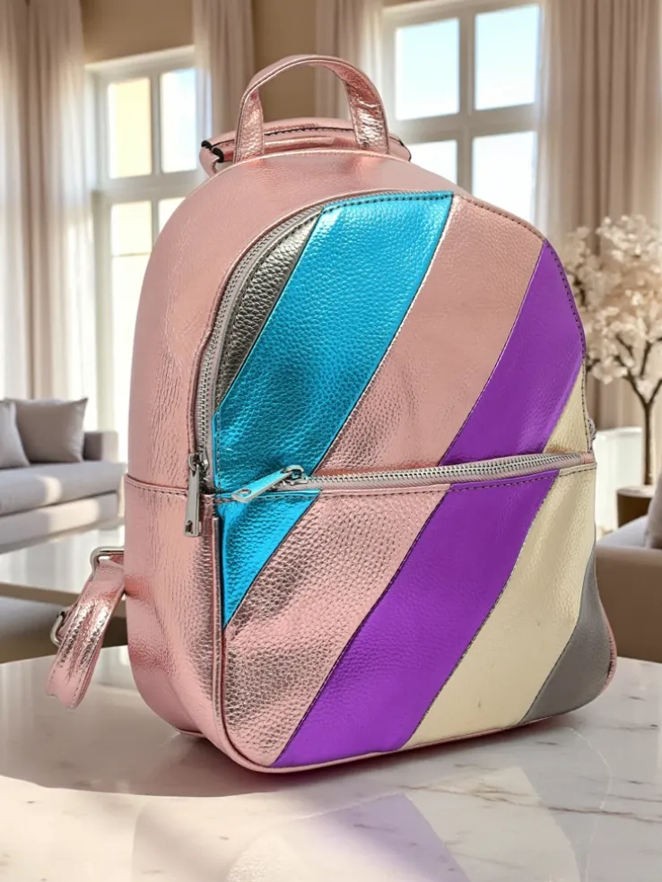 Royalfashion Plecak damski z eko skóry w paski Metallic Stripes