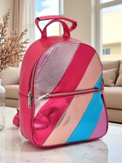 Royalfashion Plecak damski z eko skóry w paski Metallic Stripes