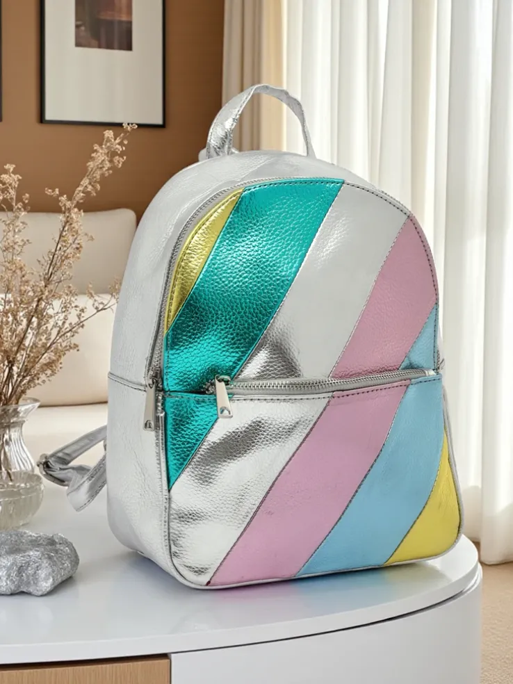 Royalfashion Plecak damski z eko skóry w paski Metallic Stripes