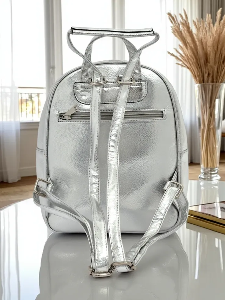 Royalfashion Plecak damski z eko skóry w paski Metallic Stripes