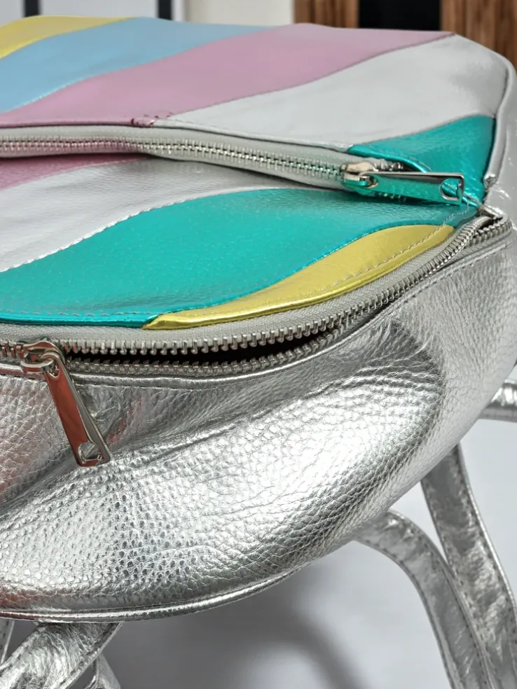 Royalfashion Plecak damski z eko skóry w paski Metallic Stripes