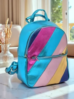 Royalfashion Plecak damski z eko skóry w paski Metallic Stripes