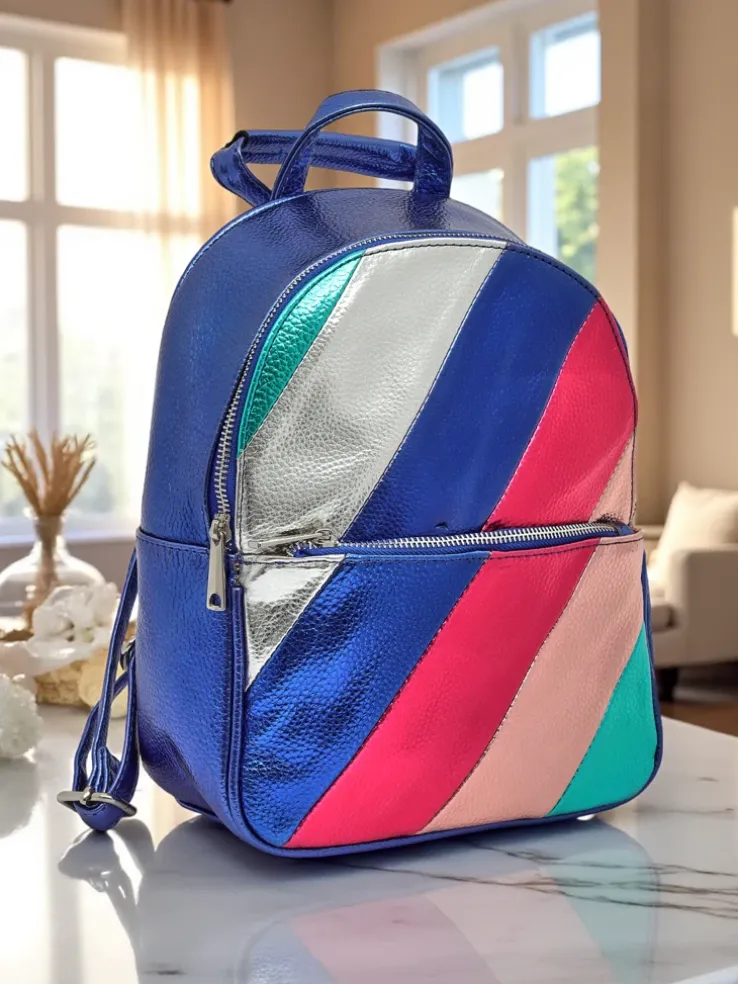 Royalfashion Plecak damski z eko skóry w paski Metallic Stripes