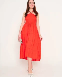 Royalfashion Pomarańczowa sukienka midi PLUS SIZE