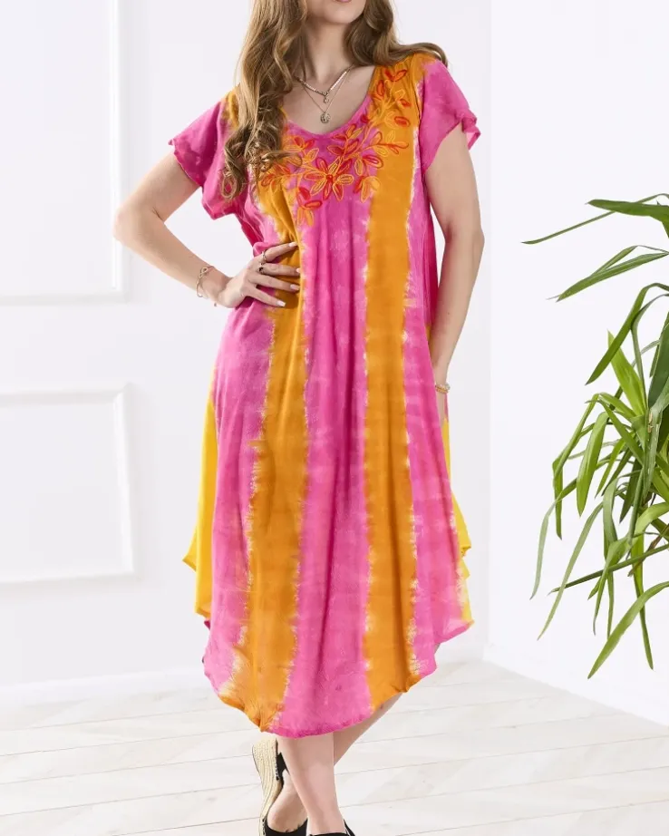 Royalfashion Pomarańczowo- różowa damska sukienka plażowa narzutka