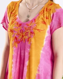 Royalfashion Pomarańczowo- różowa damska sukienka plażowa narzutka