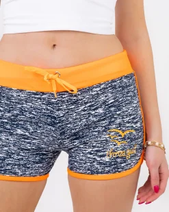 Royalfashion Pomarańczowo-granatowe neonowe damskie sportowe krótkie spodenki