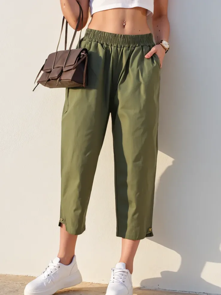 Royalfashion Proste spodnie damskie materiałowe 7/8