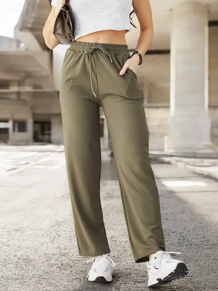 Royalfashion Proste spodnie damskie z wiązaniem