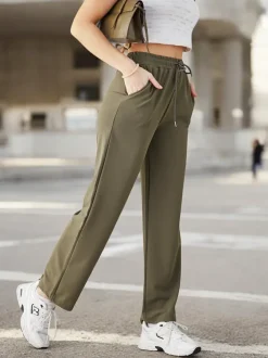 Royalfashion Proste spodnie damskie z wiązaniem