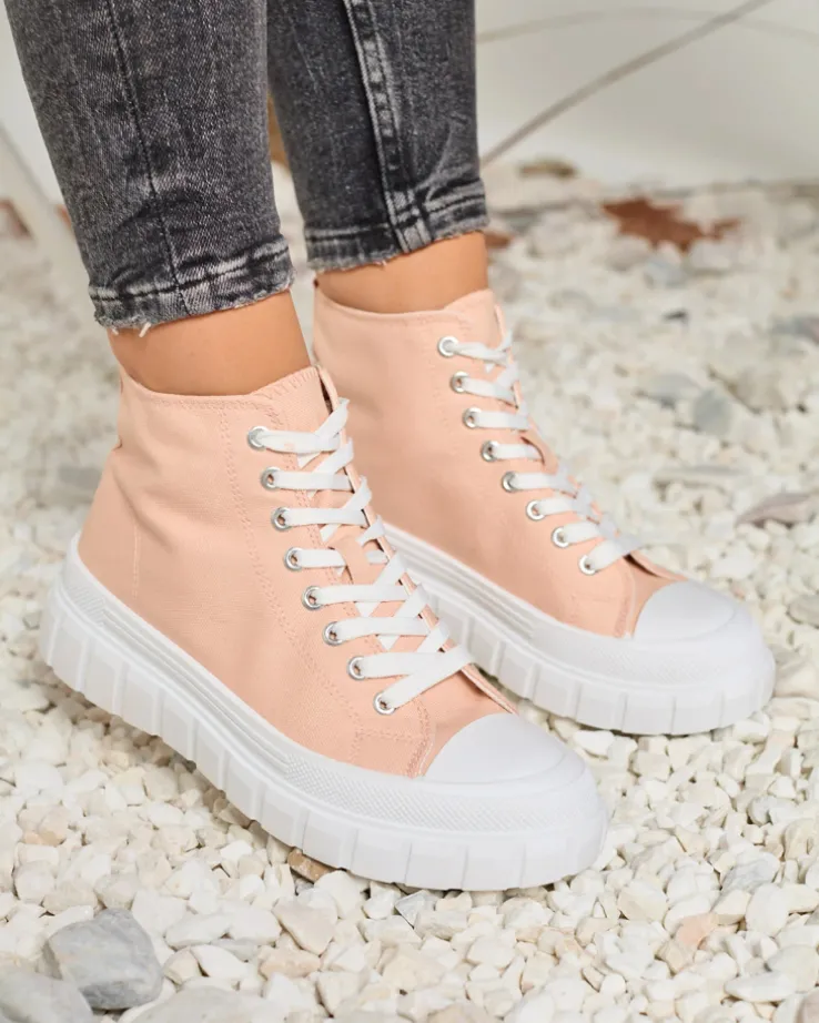 Royalfashion Pudrowe damskie wysokie trampki Ates Sneakers