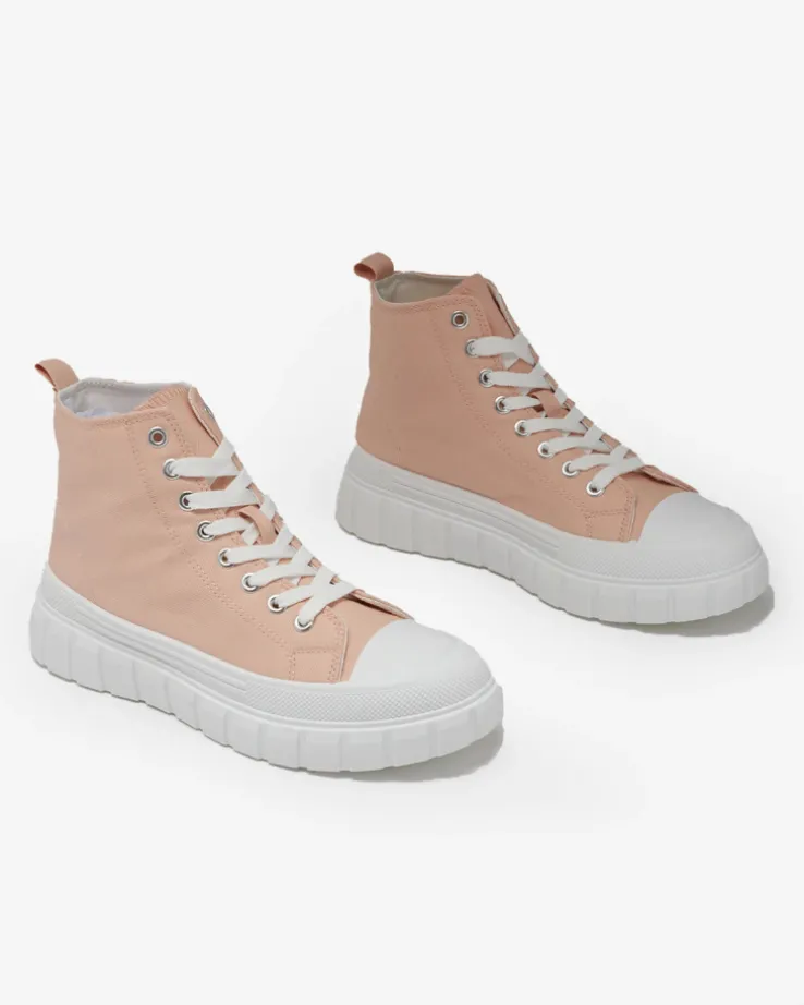 Royalfashion Pudrowe damskie wysokie trampki Ates Sneakers