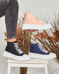 Royalfashion Pudrowe damskie wysokie trampki Ates Sneakers