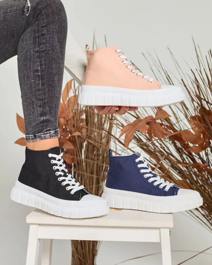 Royalfashion Pudrowe damskie wysokie trampki Ates Sneakers