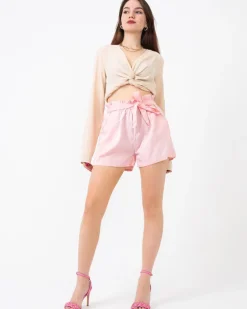 Royalfashion Różowe damskie spodenki w paski