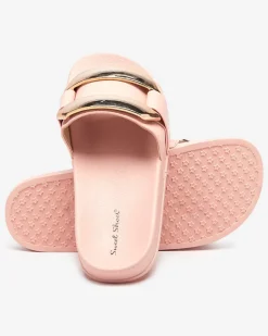 Royalfashion Różowe damskie klapki ze złotą ozdobą Serina