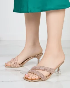 Royalfashion Różowe damskie klapki na niskim obcasie Teroo