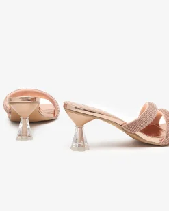 Royalfashion Różowe damskie klapki na niskim obcasie Teroo