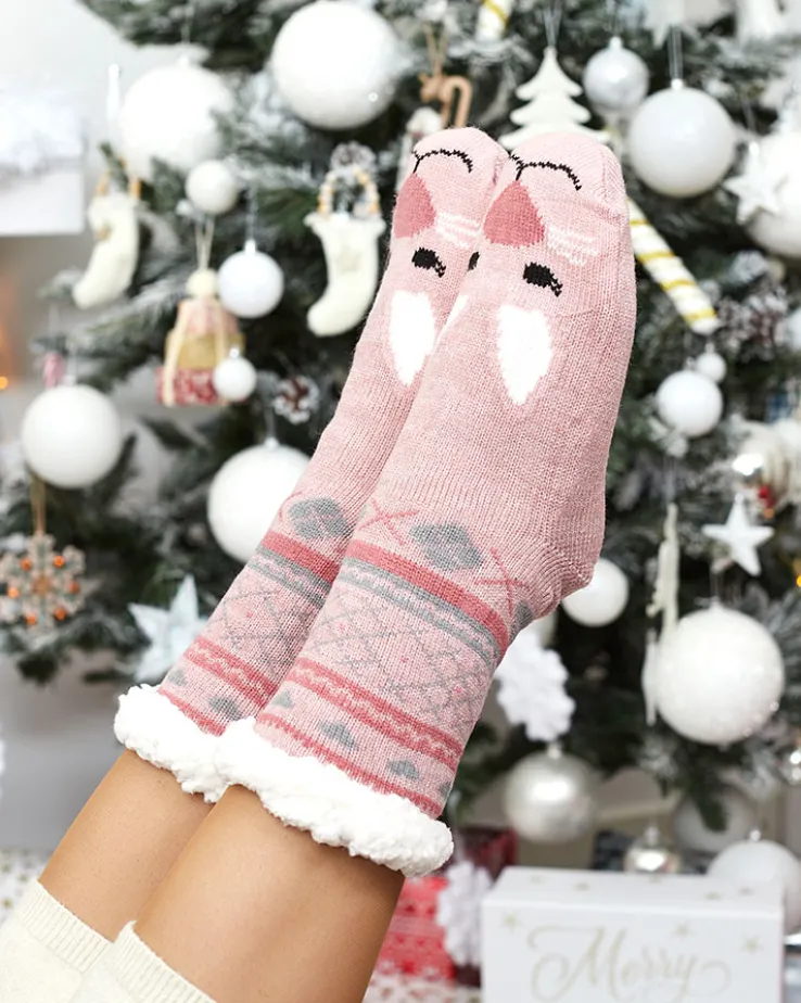 Royalfashion Różowe damskie ciepłe skarpetki z kożuszkiem