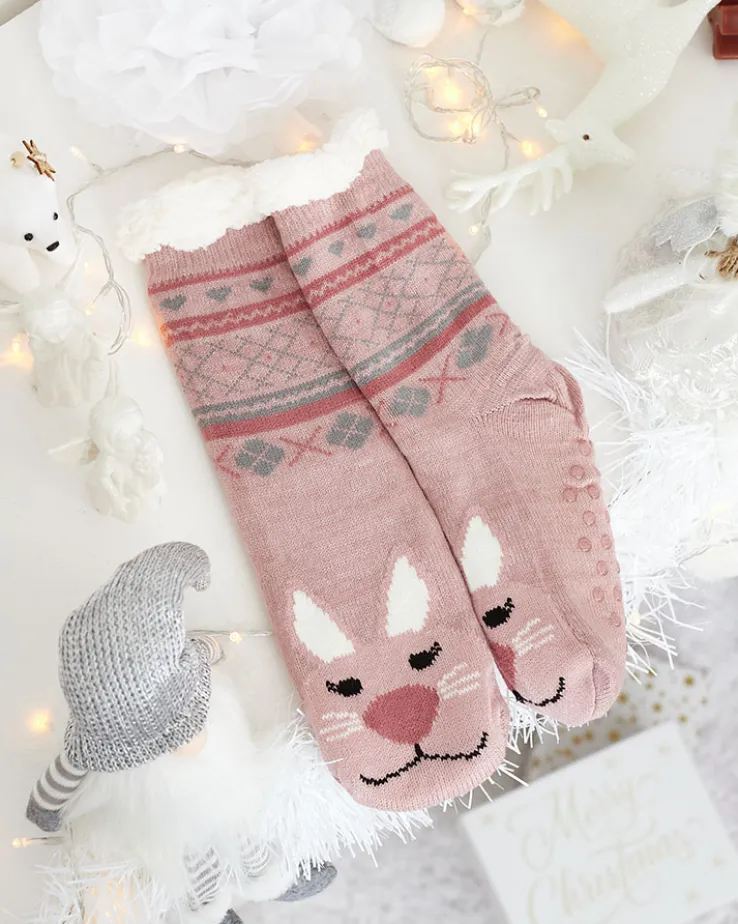 Royalfashion Różowe damskie ciepłe skarpetki z kożuszkiem