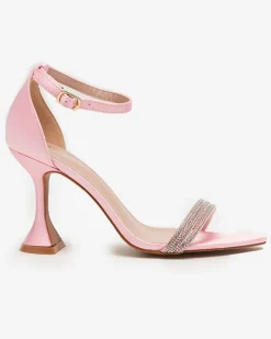 Royalfashion Różowe damskie sandałki na szpilce z ozdobnymi cyrkoniami Manestri